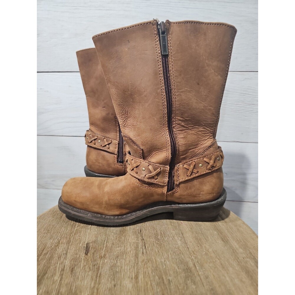 Harley-Davidson Auburn Harness Boots Womens 8M Brown Leather Studded Moto D85432 - Picture 8 of 10